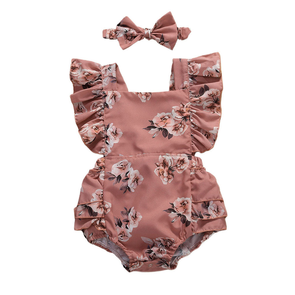 Cassie Floral Ruffled  Romper with Topknot Headband