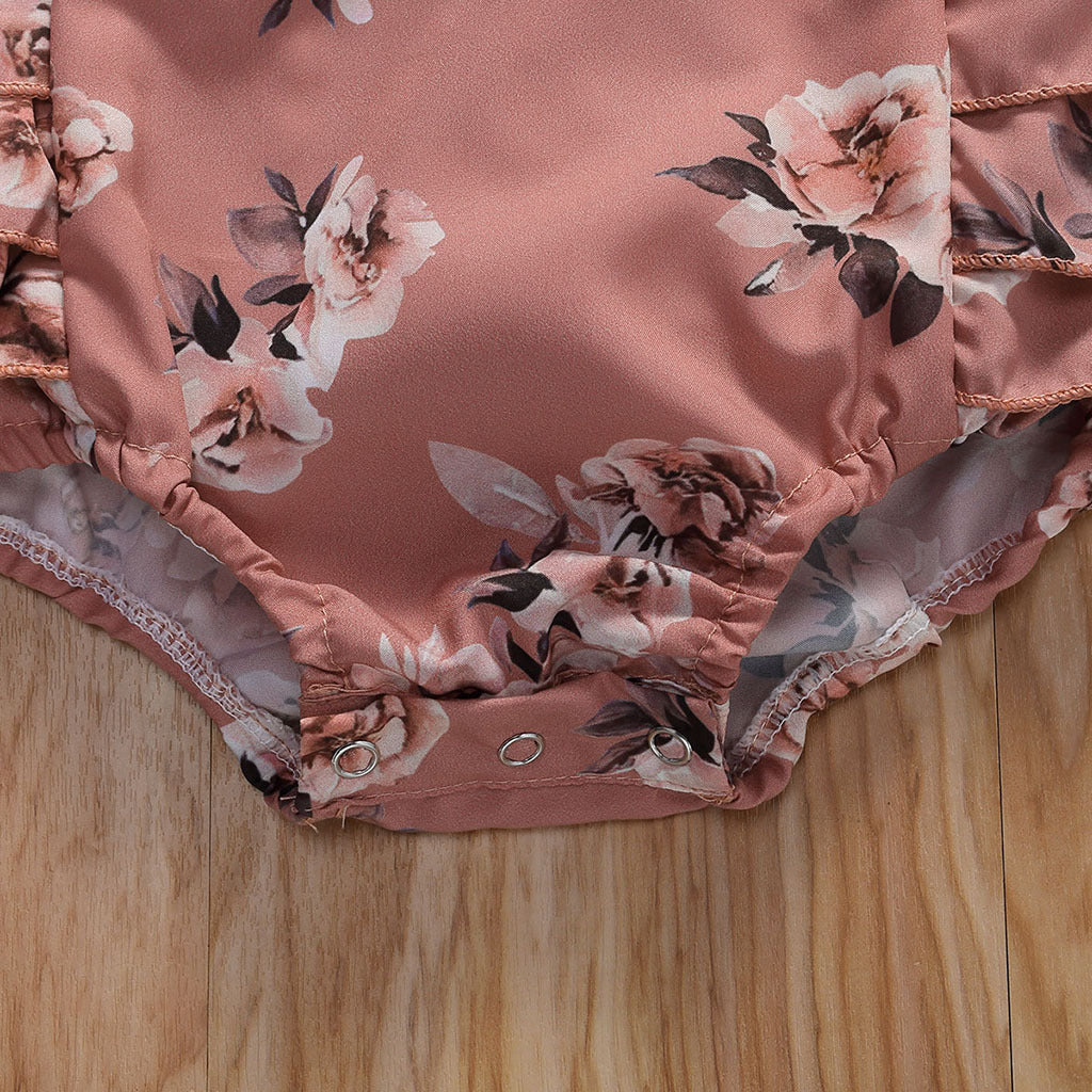 Cassie Floral Ruffled  Romper with Topknot Headband