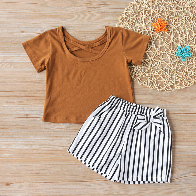 Clarisse Plain Shirt & Stripe Pocket Short