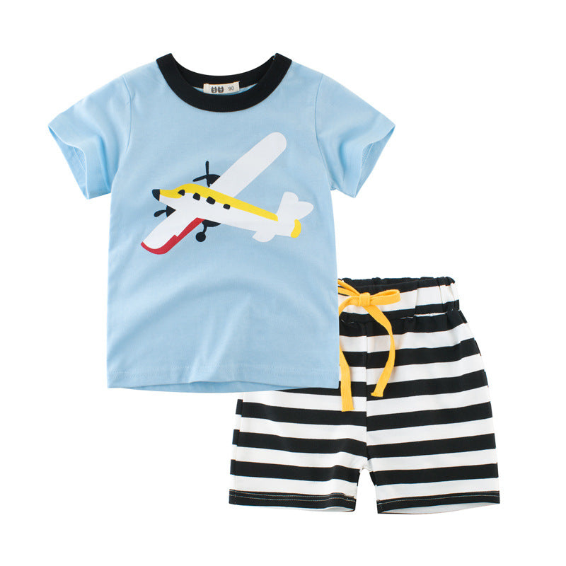 Parker Plane Print Shirt and Stripe Short with Drawstring Set