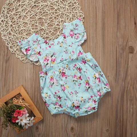 Amara Floral Blue Ruffled Romper