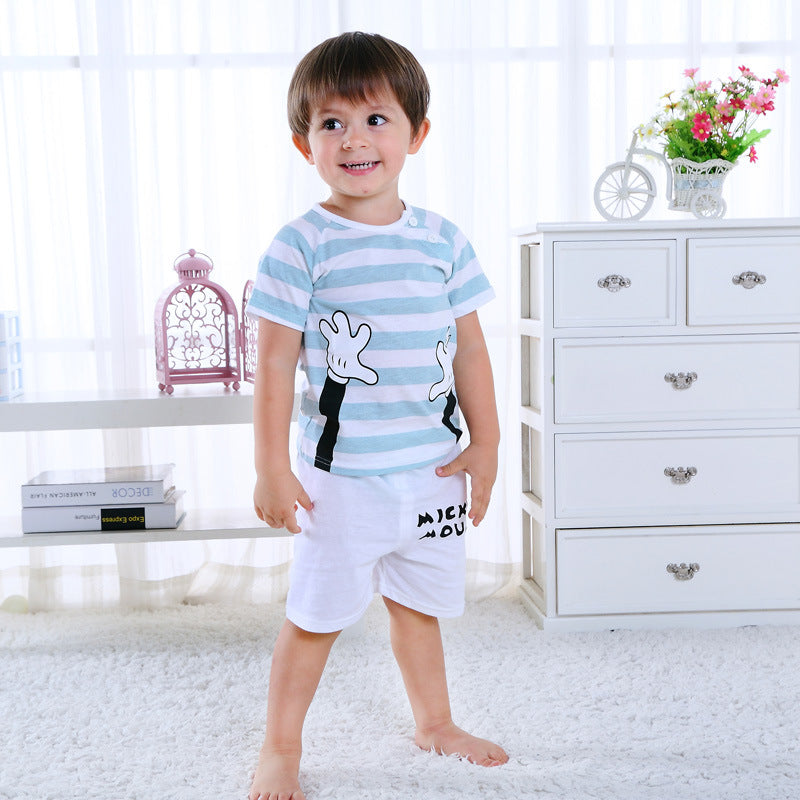 Hands Up Stripe Snap Button Tshirt & Short