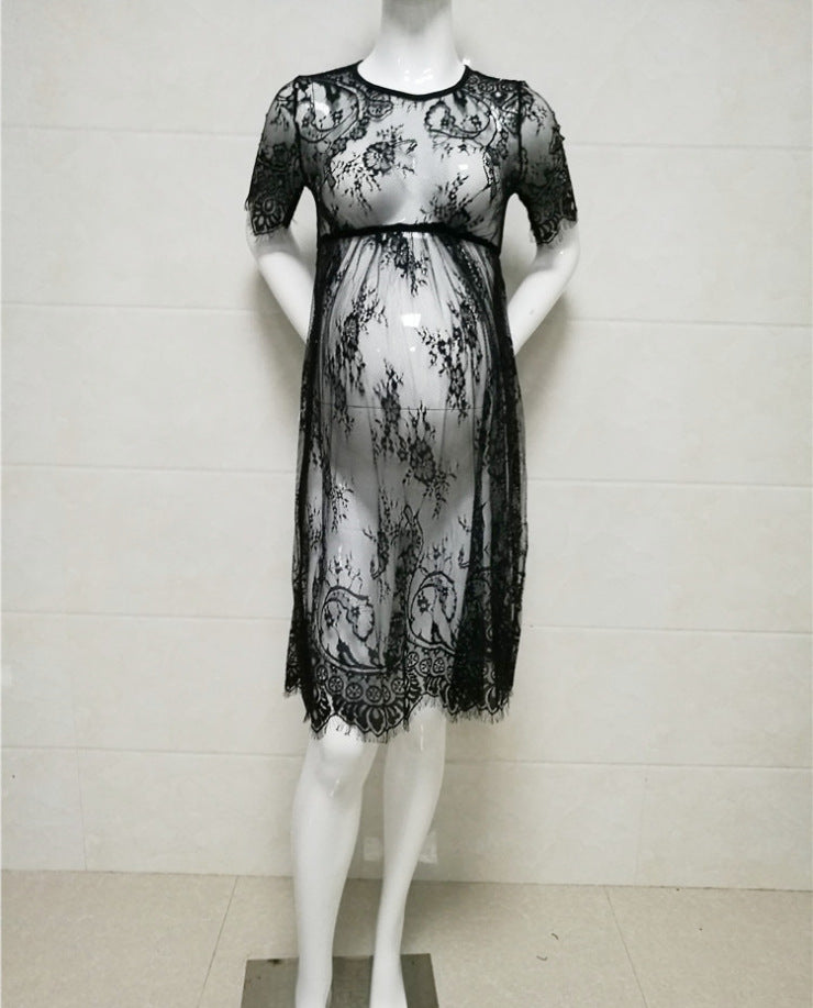 Floral Pattern Lace Maternity Dress