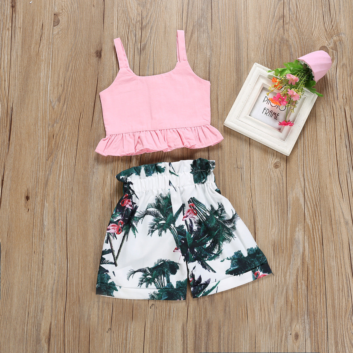 Thea Ruffled Sleeveless Blouse & Maple Flamingo Print Short