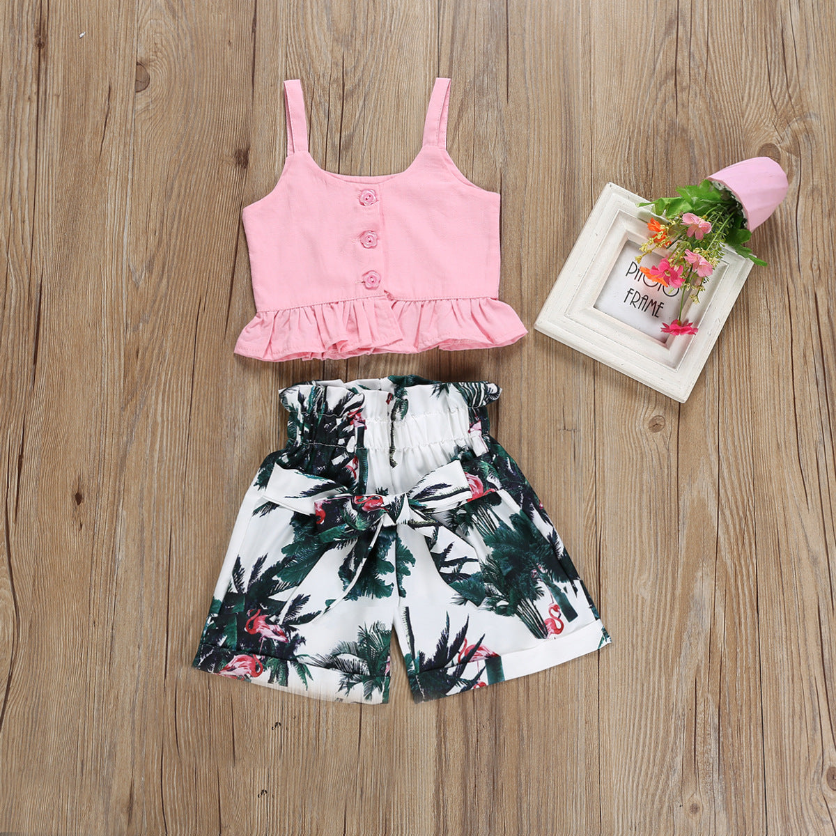 Thea Ruffled Sleeveless Blouse & Maple Flamingo Print Short