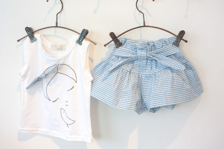 AiLe Rabbit  Shirt & Hip Knot Plaid Short