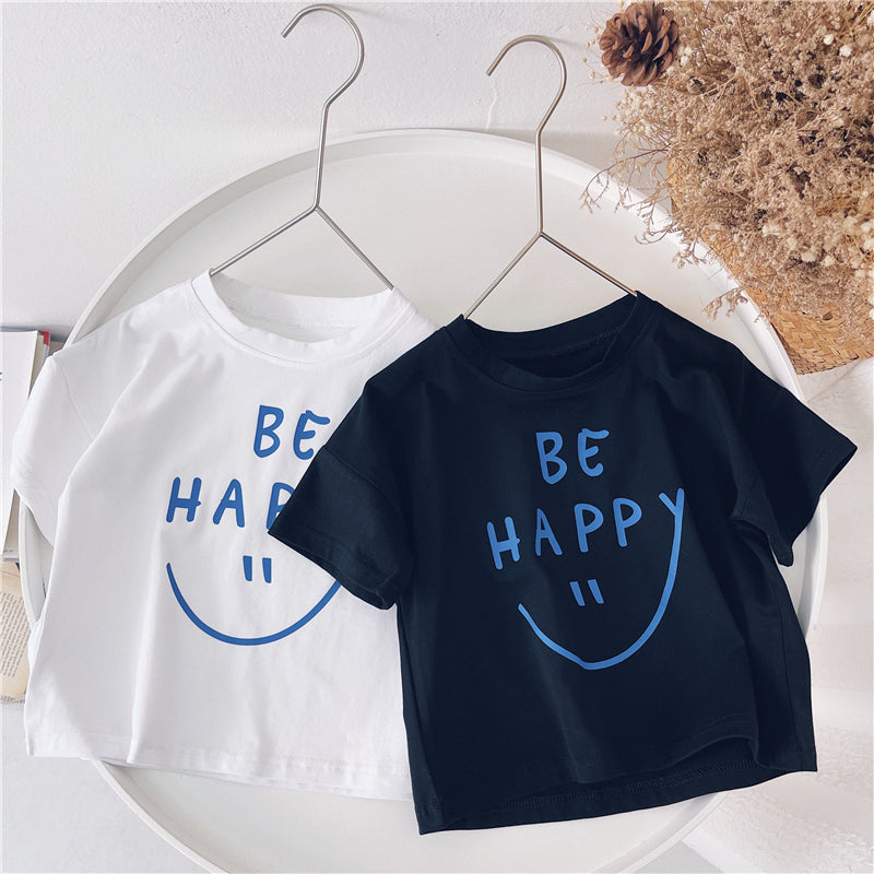 Be Happy Print Cotton T-shirt