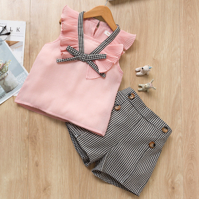 Barbara Fluff Sleeveless Shirt & Plaid Short