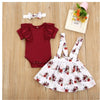 Sophia Ribbed Romper & Floral Suspender Skirt with Ribbon Headband