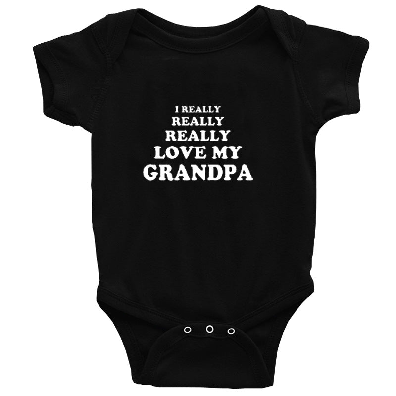 Love My Grandpa Print Short-sleeved Romper
