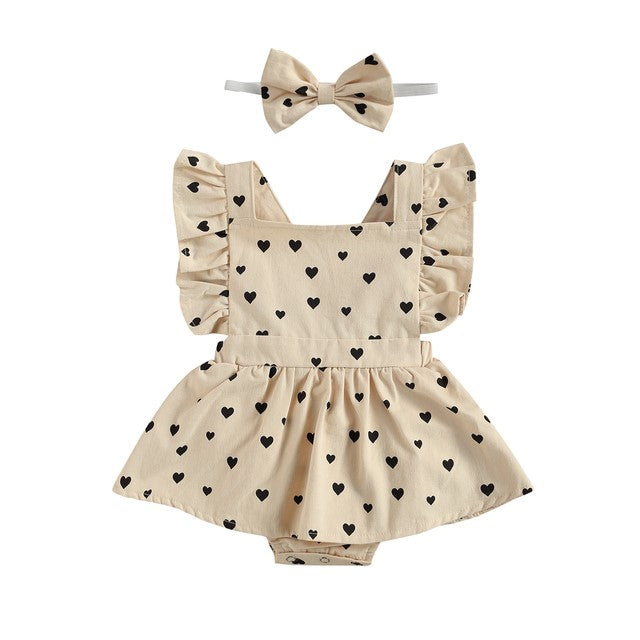 Cassie Heart Ruffled Romper with Topknot Headband