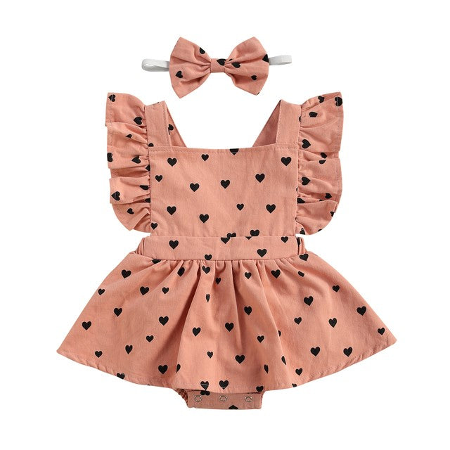 Cassie Heart Ruffled Romper with Topknot Headband