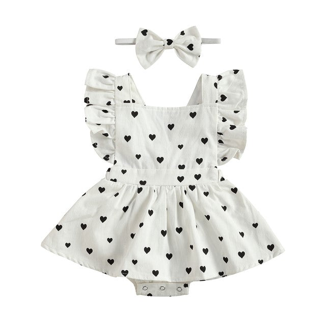 Cassie Heart Ruffled Romper with Topknot Headband