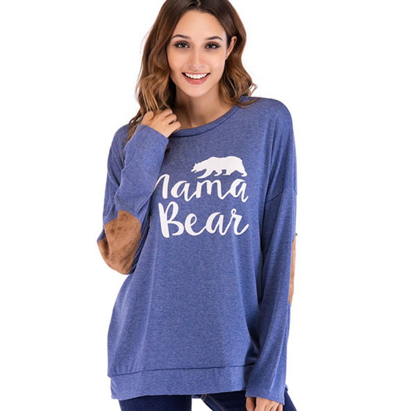 Mama Bear Print Patch Sleeve Maternity Sweatshirt