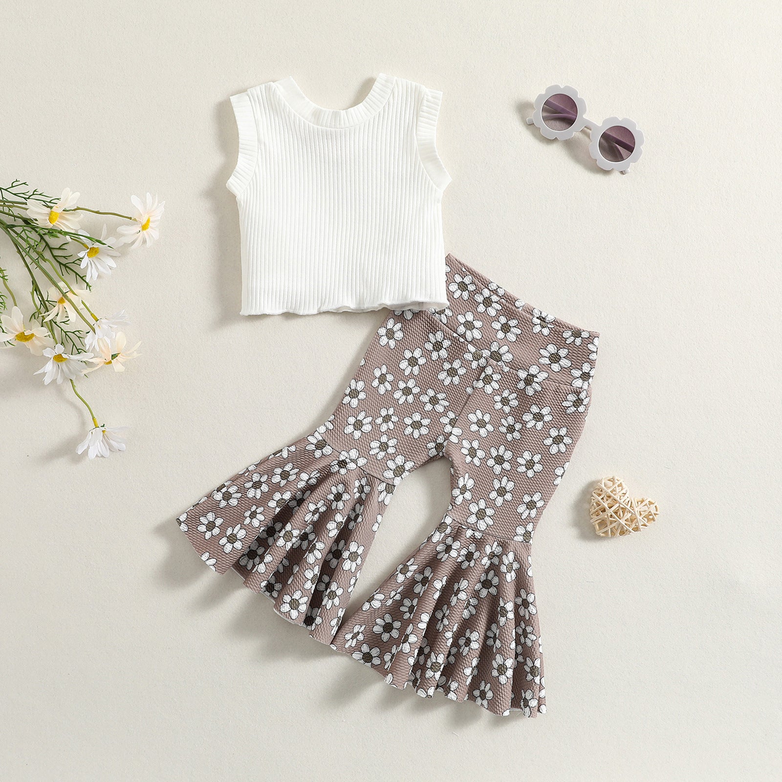 Bea Rib Tank Shirt & Floral Flared Pants