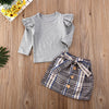 Hazel Ruffled Gray Sleeve & Plaid Checkered Skirt