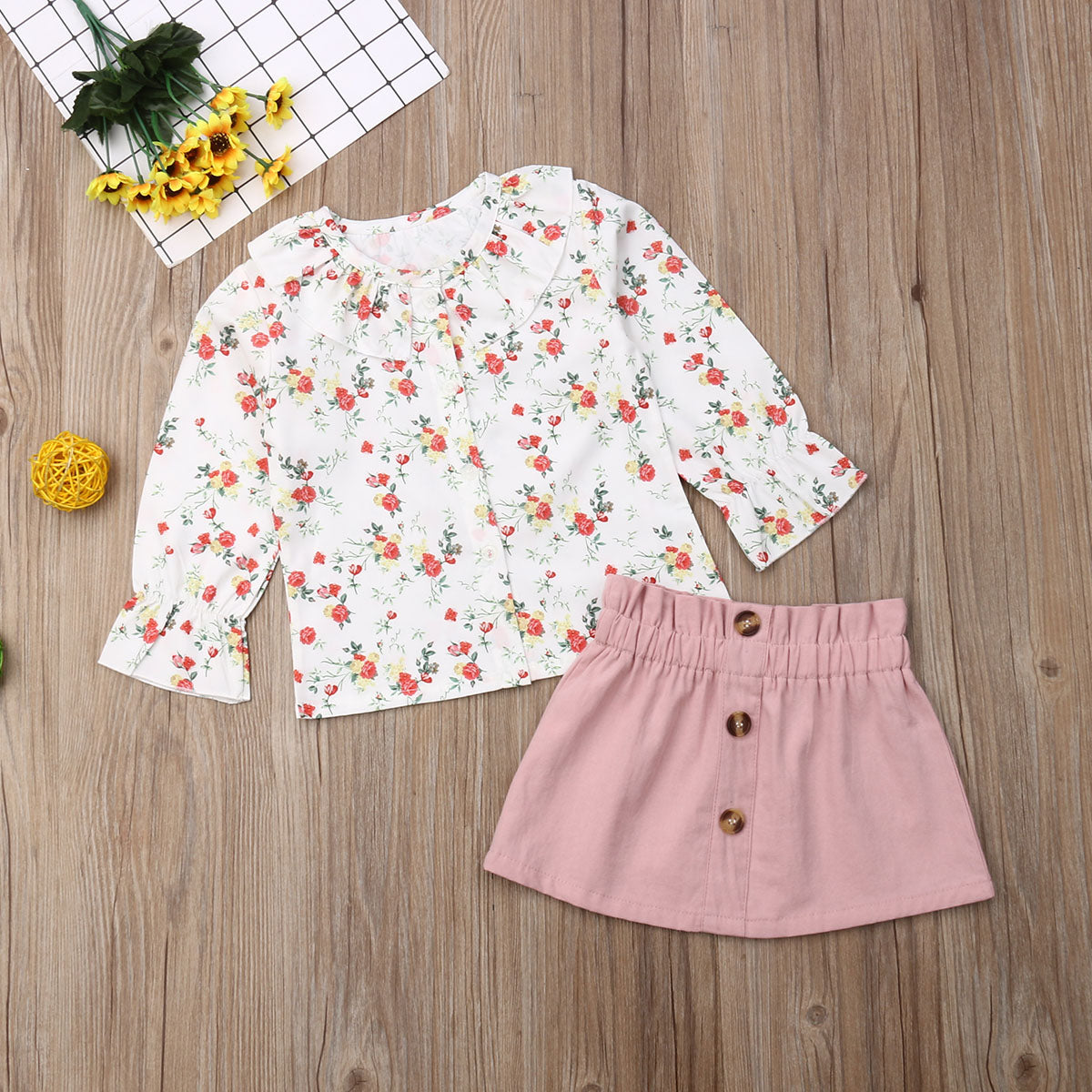 Sabine Floral Long Sleeve Shirt & Button Skirt