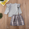 Hazel Ruffled Gray Sleeve & Plaid Checkered Skirt