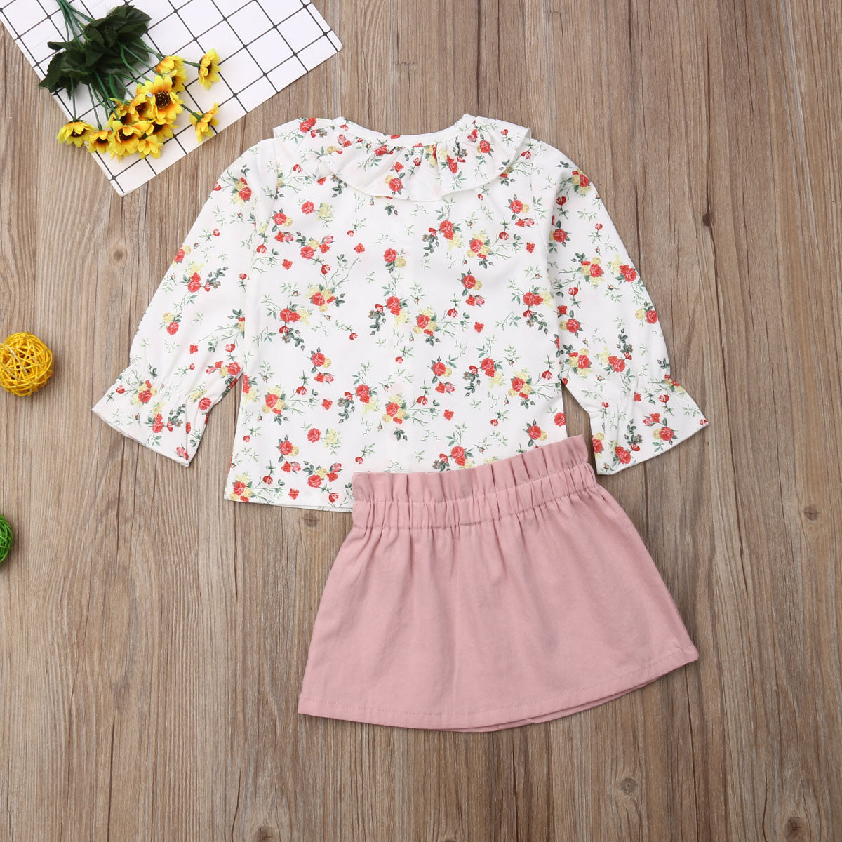 Sabine Floral Long Sleeve Shirt & Button Skirt