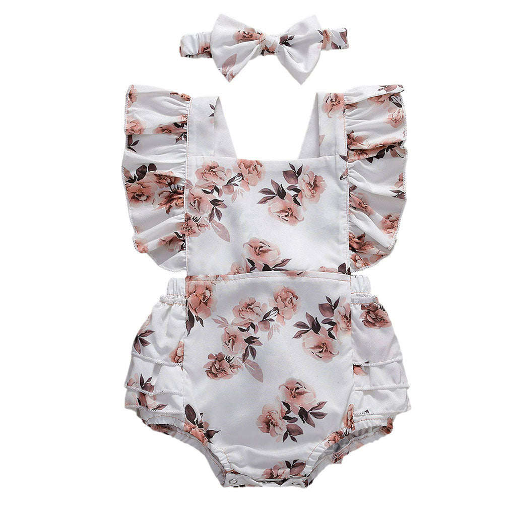 Cassie Floral Ruffled  Romper with Topknot Headband