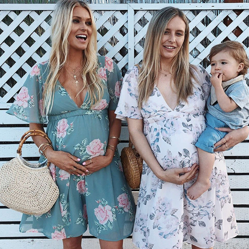 Floral V-Neck Maternity Dress