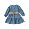 Chaisse Long Sleeve Denim Princess Dress With Belt