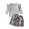 Hazel Ruffled Gray Sleeve & Plaid Checkered Skirt
