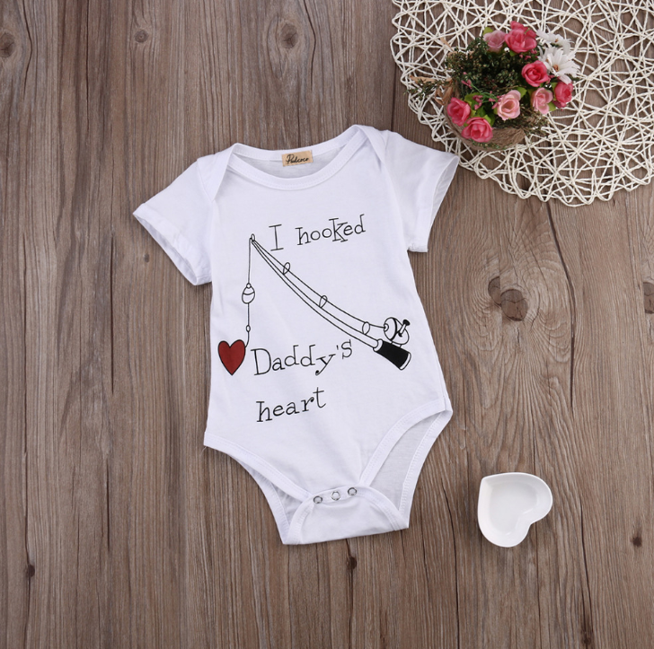 I Hooked Daddy's Heart Print Cotton Romper