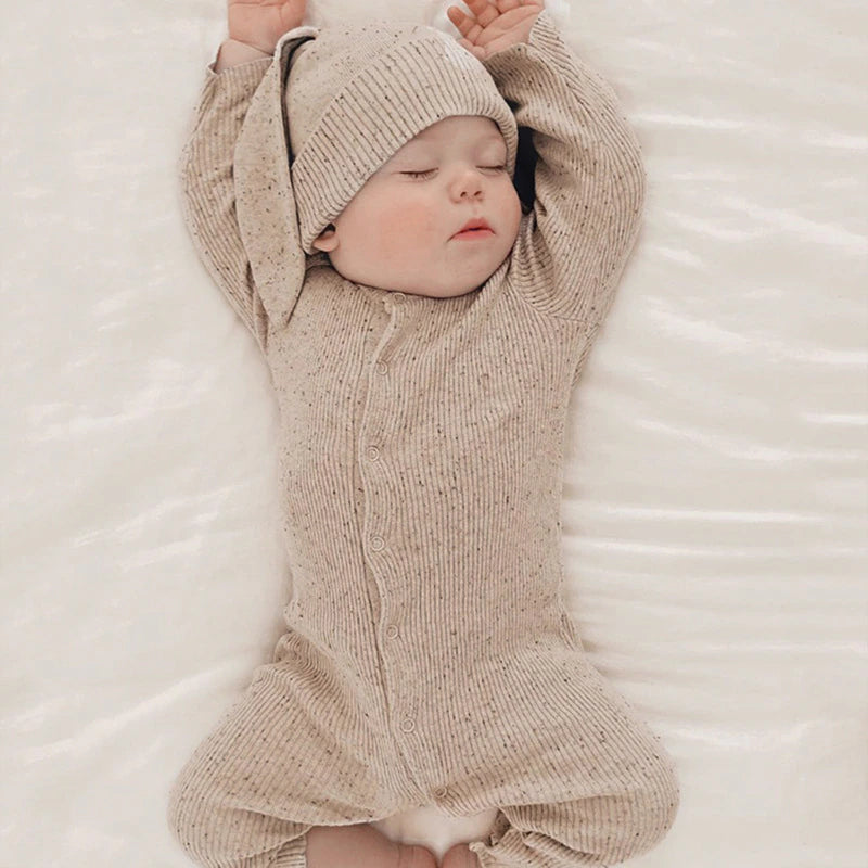Berly Dot Ribbed Botton Up Overall With Bunny Hat