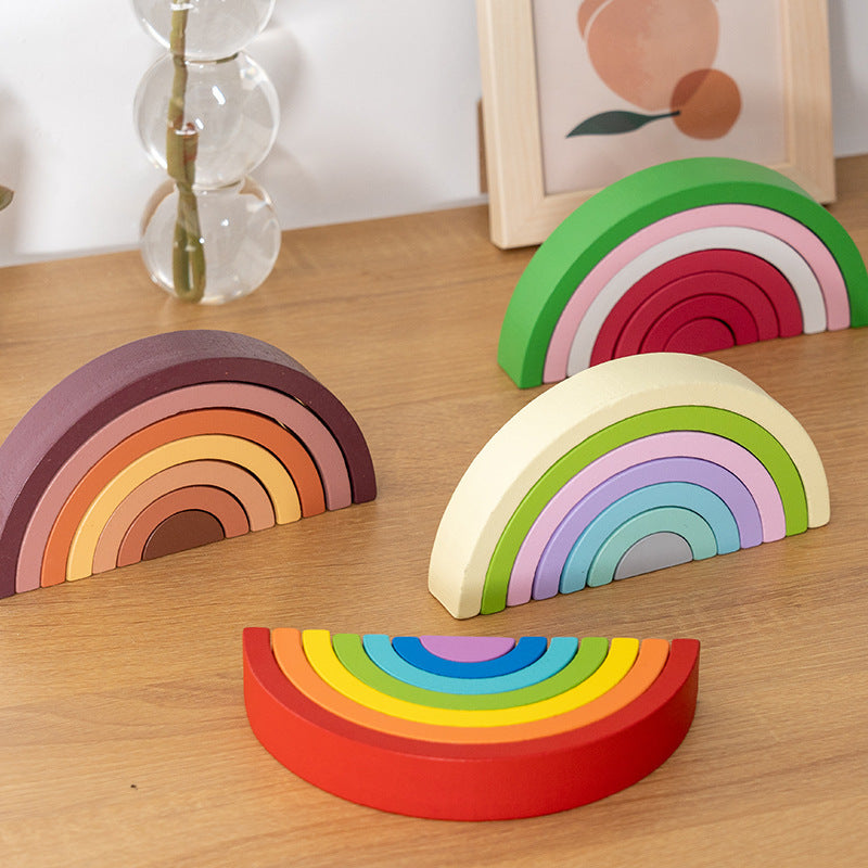 Children's Puzzles To Build Rainbow Wooden Blocks And Cognitive Ornaments