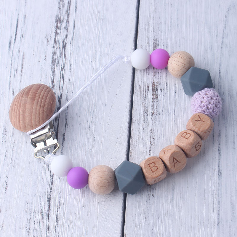 Wood Silicone Beads Pacifier Clip for Baby