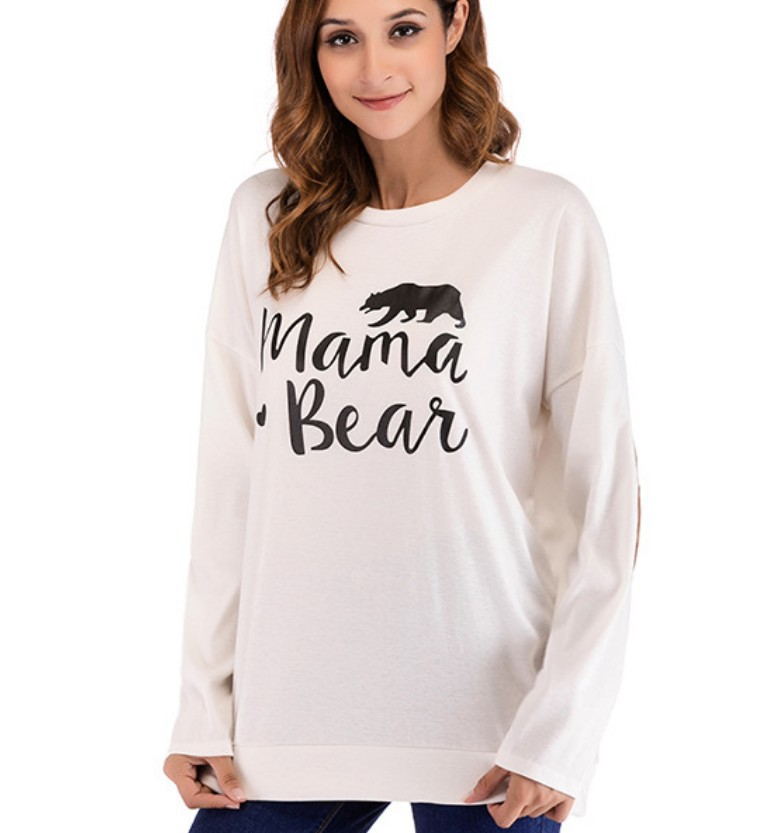 Mama Bear Print Patch Sleeve Maternity Sweatshirt