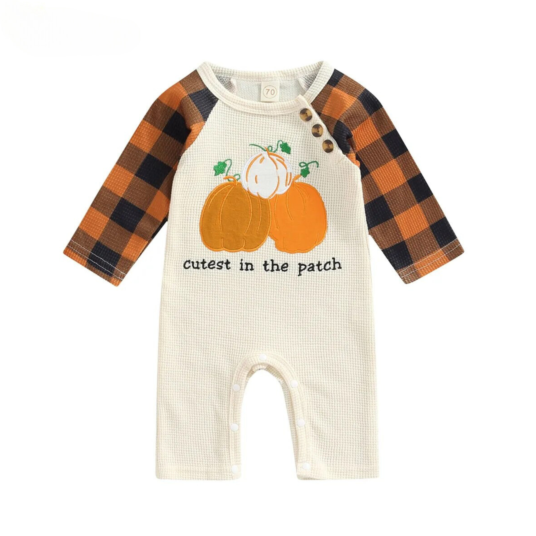 Checkered Sleeve Pumpkin Patch Jumpsuit