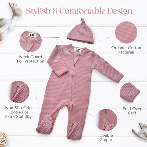 Organic Cotton Long Sleeved Footie Bodysuit with Beanie