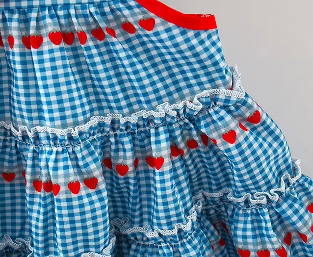 Ivy Plaid Heart Cherry Summer Blue Dress and Cute Sling Bag