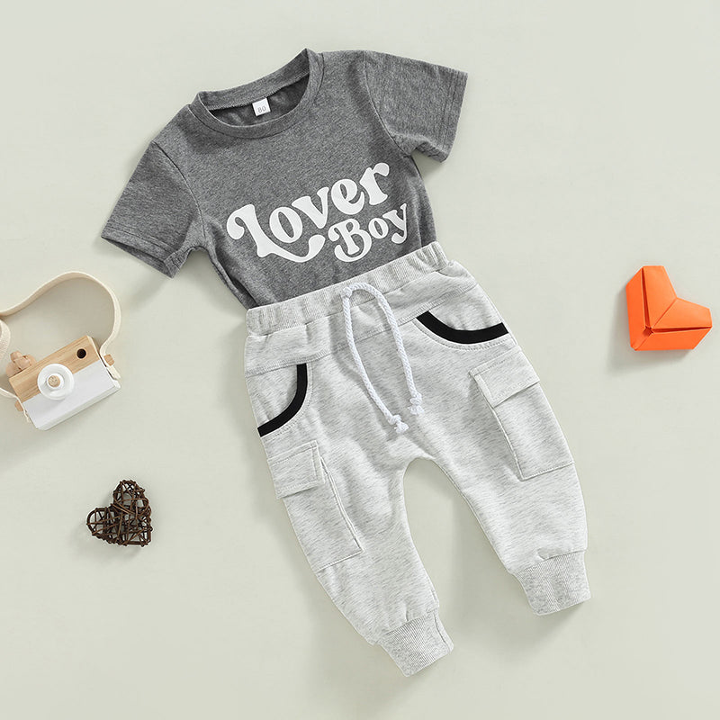 Lover Boy Print T-shirt & Drawstring Pocket Pants