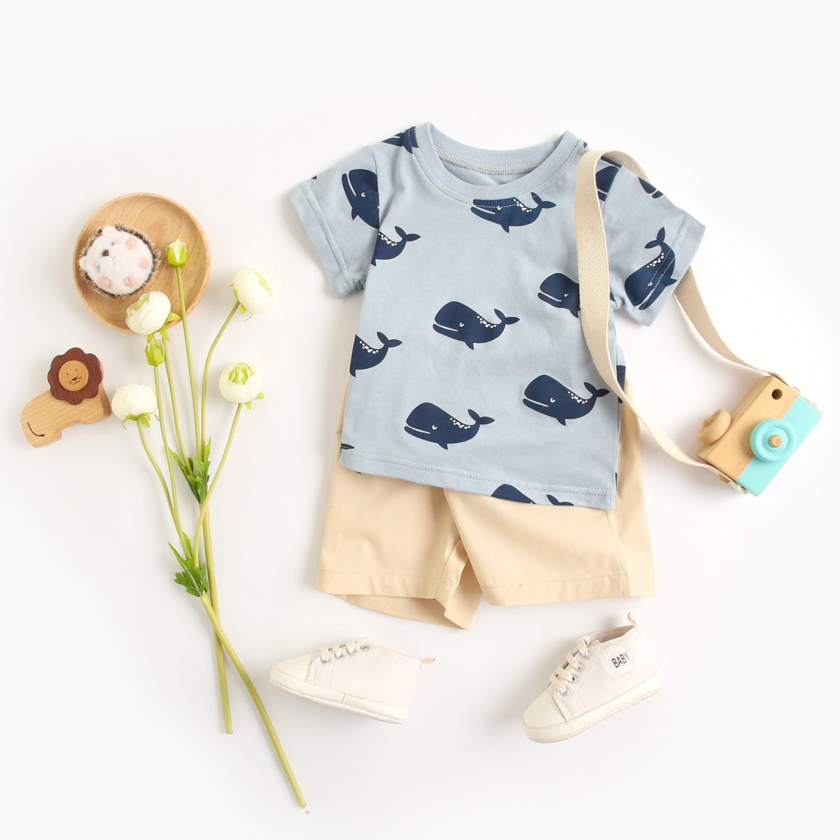 Kit Animal Cotton Shirt and Drawstring Short Set