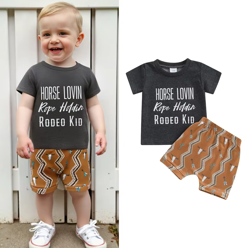 Connor Rodeo Kid Printed Shirt Cow Head Shorts