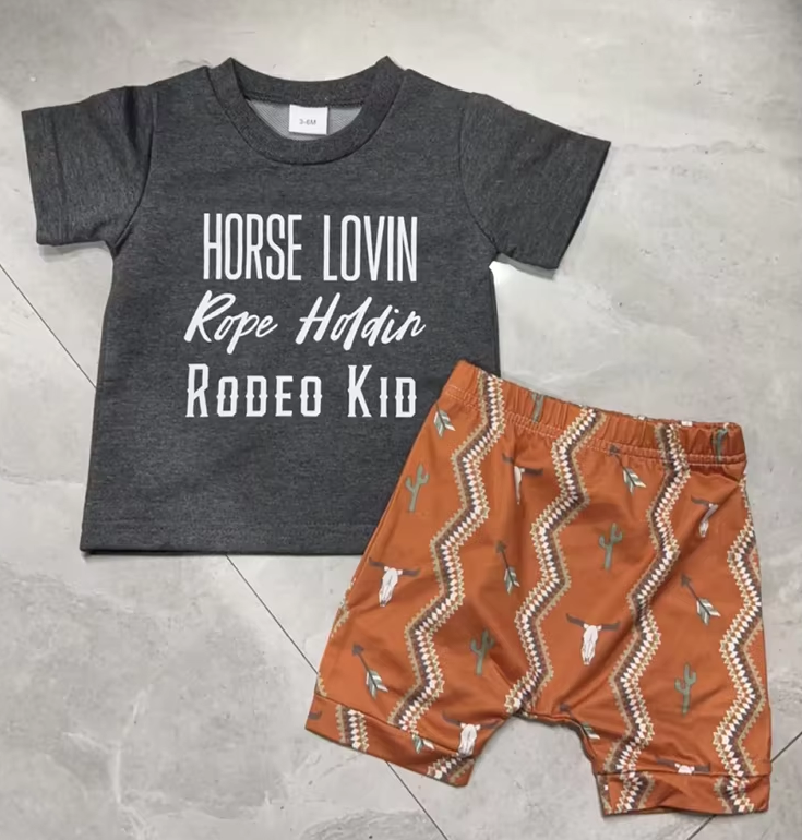 Connor Rodeo Kid Printed Shirt Cow Head Shorts