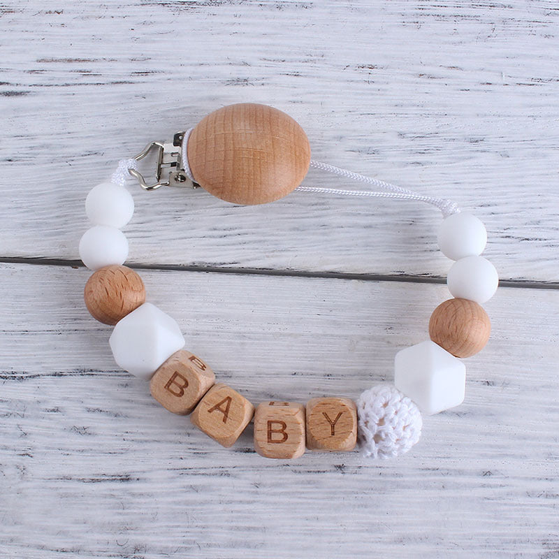 Wood Silicone Beads Pacifier Clip for Baby