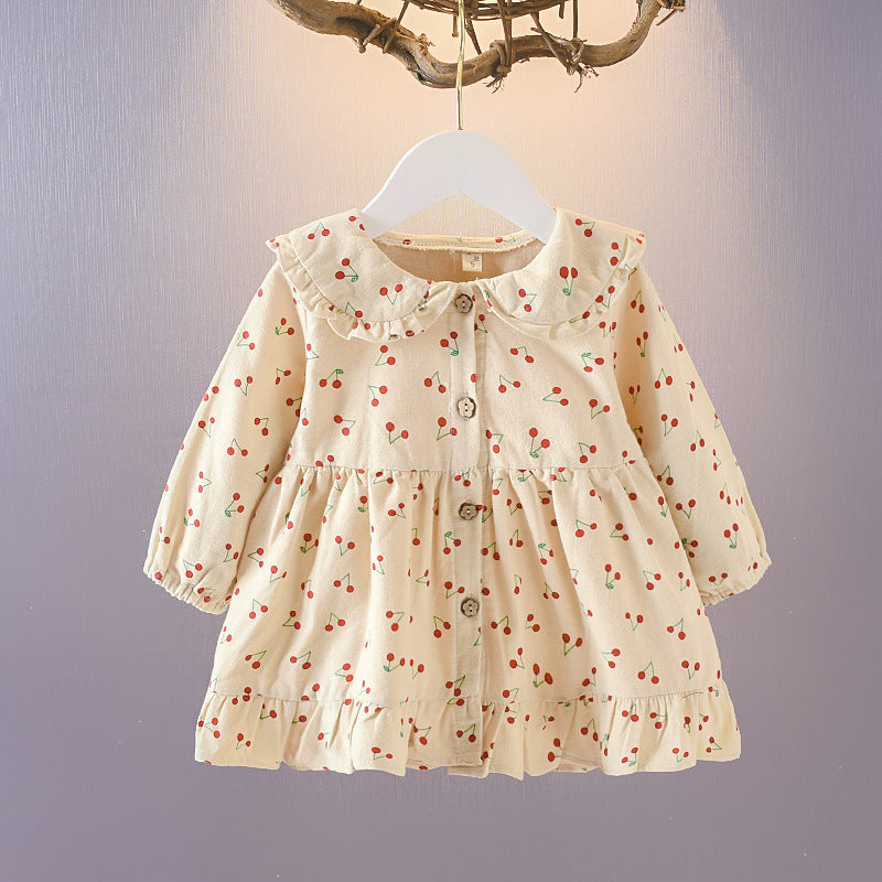 Cherry Long Sleeve Collar Dress