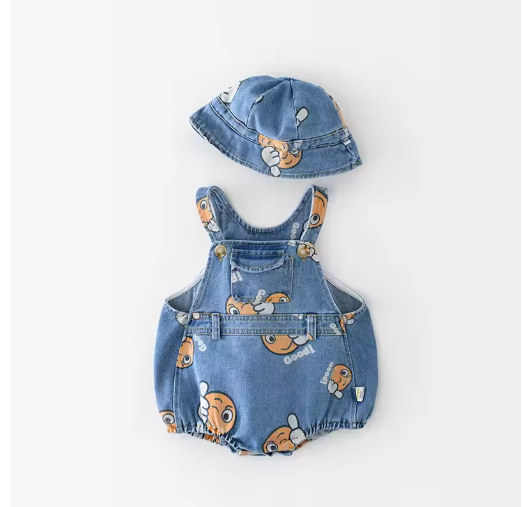 Baby Jeans Overall and Summer Hat