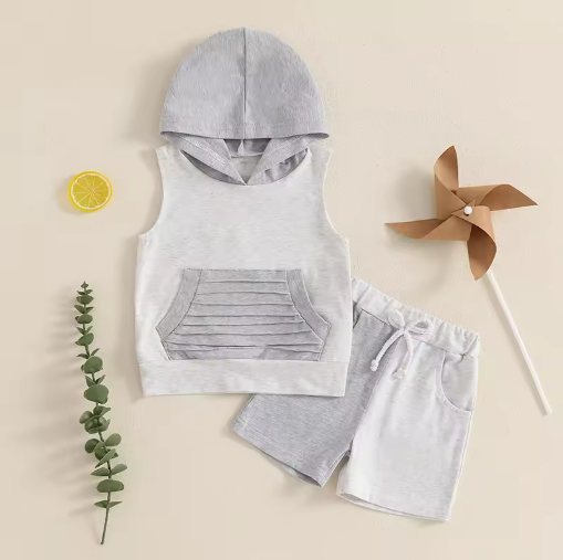Rocco Gray Summer Sleeveless Hoodie Shorts Set