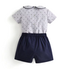 Peter Pan Collar Shirt Navy Blue Shorts Set