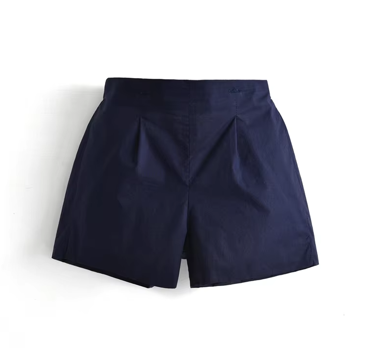 Peter Pan Collar Shirt Navy Blue Shorts Set