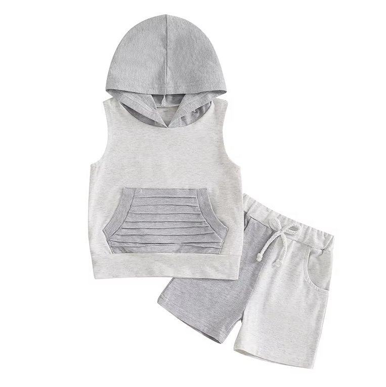 Rocco Gray Summer Sleeveless Hoodie Shorts Set