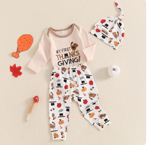 Brad First Thanksgiving Printed Pants Set