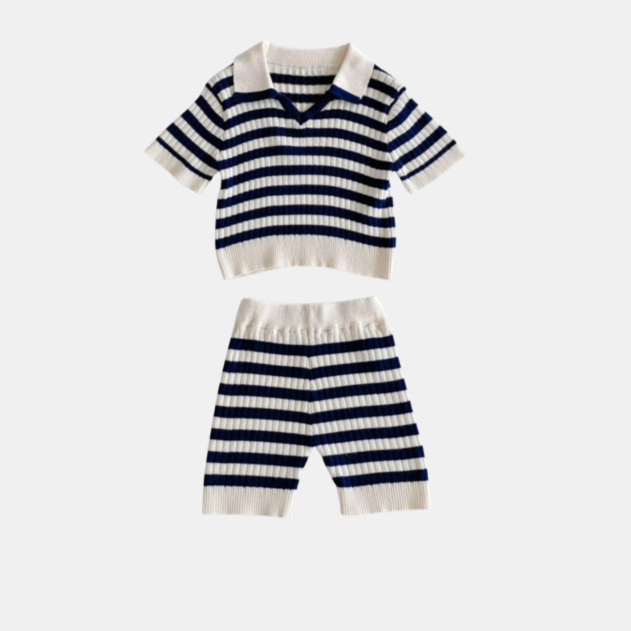 Litte Girls' Collar Striped Knit Top & Shorts Set