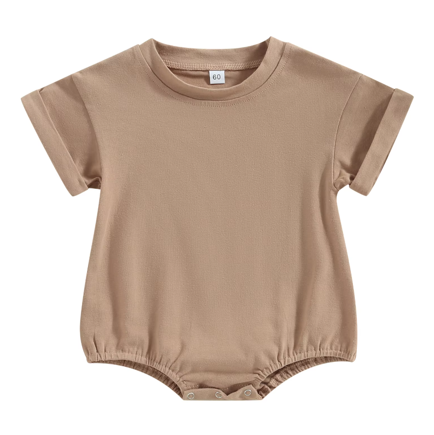 Unisex Plain Toddler Folded Edge Short-Sleeve Romper
