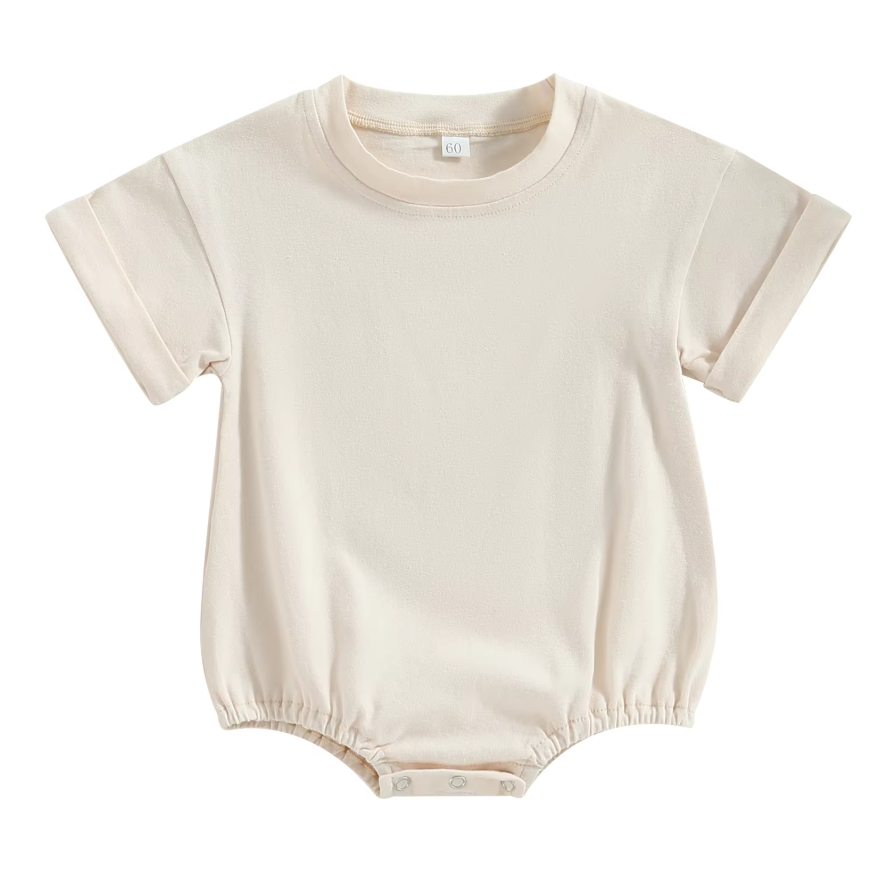 Unisex Plain Toddler Folded Edge Short-Sleeve Romper